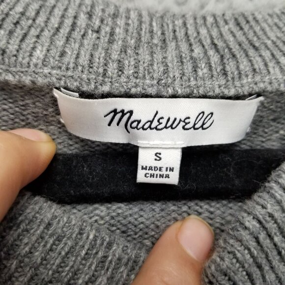 Madewell Sweater Womens Small Gray Crew Neck Tie Wrist Crew Neck Pullover - Picture 5 of 7